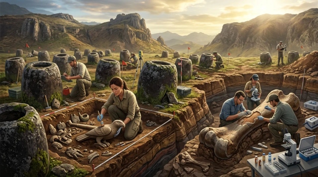 Plain of Jars yields 37, Adena cache, dinosaur proteins.
