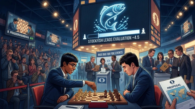 Praggnanandhaa tops Sindarov, bids due and Stockfish leads.