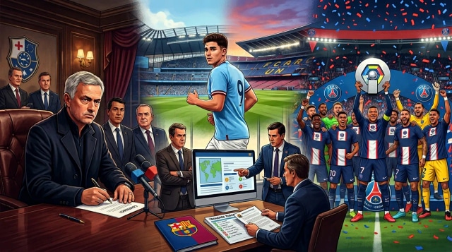 PSG retains title, Mourinho signs, and Barca targets Alvarez.