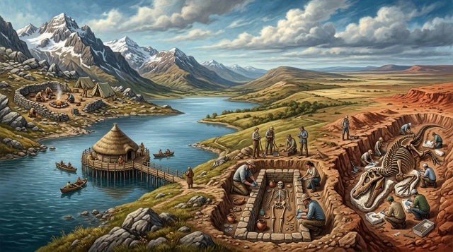 Pyrenees camp, crannog, Roman grave and Brazilian dinosaur reported.