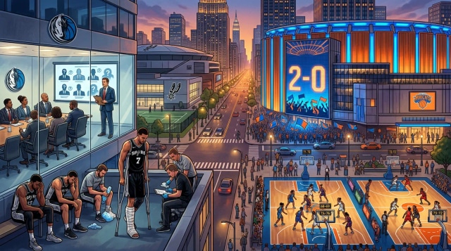 Knicks 2-0 lead, Spurs injuries, Mavs coach search, WNBA parity.