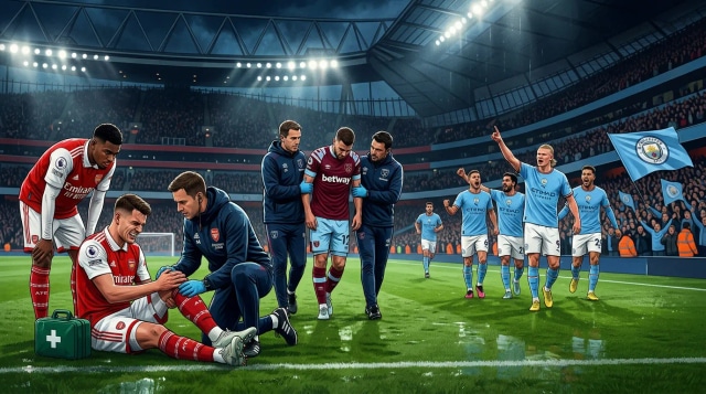 City narrows Arsenal lead to two, West Ham and Arsenal injuries.