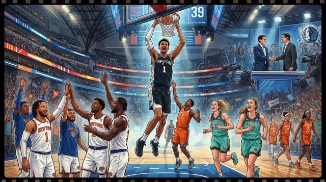 Knicks 3-0 lead, Wembanyama 39, Liberty routs Sun, Mavs hire.