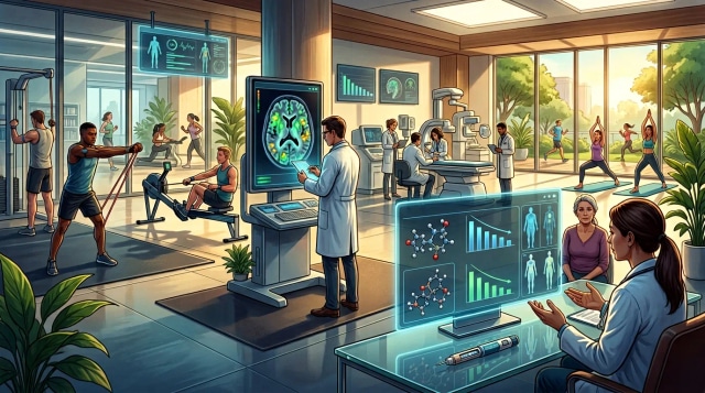 Alzheimer's biomarkers, ACSM trends, and retatrutide data.