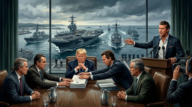 Trump stalls Iran deal as Hegseth speaks and Navy deploys.