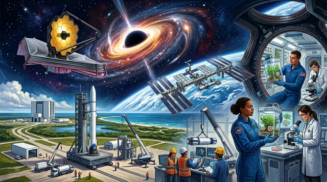 JWST finds black hole, NASA aids New Glenn, ISS biotech.