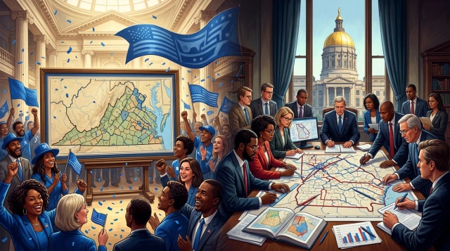 Virginia map stays, Democrats lead by 6, Georgia redistricts.