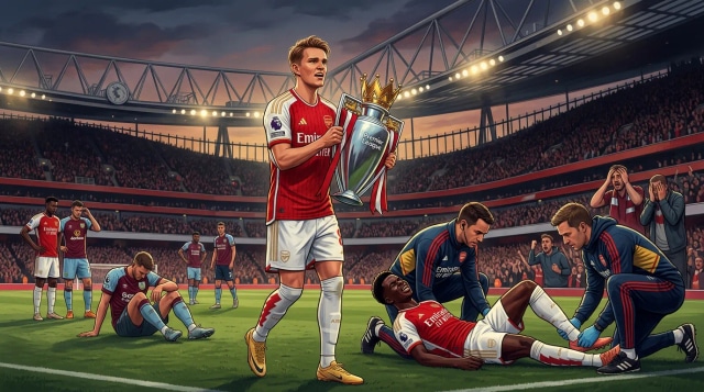 Arsenal hold title lead amid relegation and injury crises.